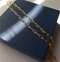 Bijoux de mode : Collier en or 14 carats plaqué or, style trombone, avec fermoir mousqueton réglable, tendance et minimaliste