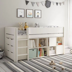 Fabrieksfabricage Uitschuifbare Kids Houten Middenslaper Kids Bedframe Ingebouwd Bureau Met Opbergladen - Product Image 1