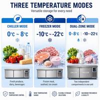 Table de préparation réfrigérée et congélateur double température en acier inoxydable sur mesure pour cuisine