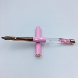 Pinceau à ongles en poils de Kolinsky véritable avec logo personnalisé, manche rose pailleté pour l'extension d'ongles en acrylique - Product Image 3