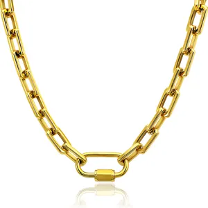 Gold Color Link Chain Necklace Women Men Punk Thick Chain Choker Necklace Big Lock Heavy Stainless Steel Necklace Bracelet Set