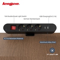 Pince de bureau réglable avec 2 prises USB, 3 sorties électriques de type EU