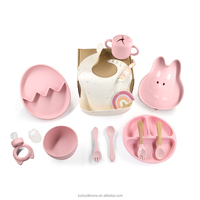 Chanceux forme personnalisée Logo Silicone bavoir cuillère bol enfants salle à manger bébé accessoires alimentation vaisselle ensemble