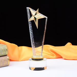 MH-J0322 स्पष्ट ग्लास गोल्डन स्टार ब्लेड ट्रॉफी स्मारिका उपहार के लिए क्रिस्टल स्टार ट्रॉफी - Product Image 1