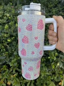 Gobelets isothermes en acier inoxydable de 40 oz avec strass en forme de cœur, grande capacité, écologiques, avec paille, cadeaux pour la Saint-Valentin - Product Image 3