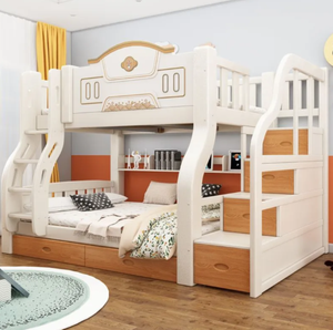 Letto a Castello Doppio per Bambini in Legno Massello Rinforzato, Letto Alto-Basso Multifunzionale per Camera da Letto, Design Moderno con Spazio di Archiviazione - Product Image 4