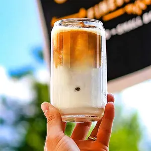 16 Unzen Dosen form Trink kaffee gläser Bierglas Eis kaffee becher Glas mit Bambus deckel und Glass trohset