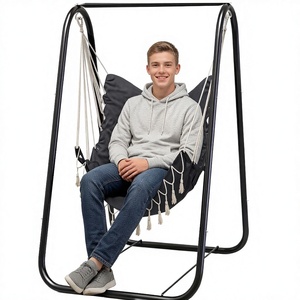 Modern Outdoor <b>Garden</b> Swing <b>Hanging</b> <b>Chair</b> Stand Steel Fabric Courtyard Metal Outdoor Furniture- Seat 2 People Non-Waterproof - Product Image 2