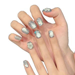 <span class=keywords><strong>Ongles</strong></span> press-on œil de chat bleu translucide style français, faits à la main, avec nœud décoratif, <span class=keywords><strong>colle</strong></span> facile à appliquer pour les doigts – Vente chaude - Product Image 3