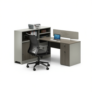 Scrivania da ufficio L140W150H110cm grigia con libreria, scrivania per computer, mobili per ufficio domestico - Product Image 1