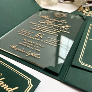 Juego de Invitaciones de Boda de Acrílico con Lámina Dorada Verde de Lujo, con Sobre, Tarjeta RSVP y Sello de Cera para Eventos Elegantes - Product Image 3