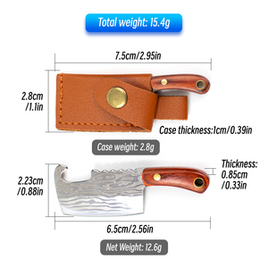 Mini cuchillo abridor de botellas BEYOU LABS de acero inoxidable con mango de madera y funda de cuero. - Product Image 6