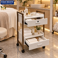Chariot de rangement blanc pour salon de beauté, chariot utilitaire pour spa avec 2 tiroirs, étagère ouverte, verrou et roulettes