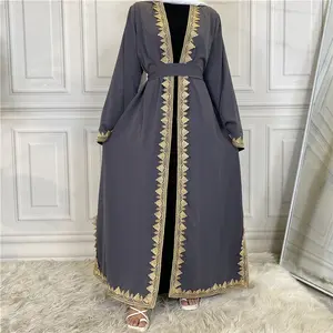 Luxury Dubai Islamic Abaya Muslim Long Dress Design Front Open Kimono Women Polyester Black Adults Middle East Abaya Turkish