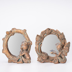 Fairy Tale Style Decorative Mirror Set 2Pcs Round Handmade Synthetic Resins <b>Rustic</b> Desktop Mirror For <b>Home</b> <b>Decor</b> - Product Image 1