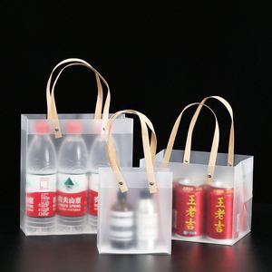 Sac de courses transparent en PP de couleur unie, modèle 520 de la marque LUOYI, avec logo personnalisé, fermeture à cordon et poignée épaisse en toile, vente en gros - Product Image 3