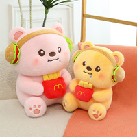 Jouet en peluche ours en coton PP mignon, forme de hamburger et frites, pour machine à griffes, fabricant de jouets en peluche personnalisés, ours chef en peluche