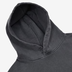 Sweat à capuche d'hiver pour homme en coton 100% laine, 400 GSM, poids lourd, délavé à l'acide noir, coupe-vent, uni - Product Image 2