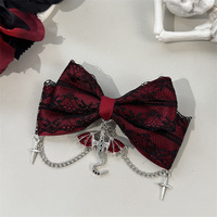 Accessoires pour cheveux Lolita, style gothique, chaîne, dentelle, nœud, pince à cheveux pour femmes, style cool et tendance