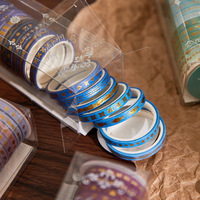 Kit de rubans washi fins dorés vintage, 12 thèmes de couleurs, ruban adhésif décoratif floral étroit et fin, style rétro, estampage à chaud