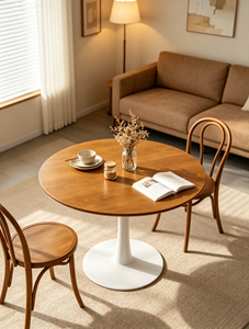Mesa de Comedor Redonda de Madera Clara con Base de Pedestal Único, Estilo Tulipán, Ideal para Espacios Pequeños, Mesa de Desayuno o Café - Product Image 4