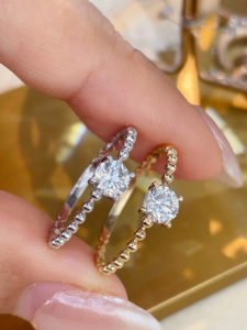 Anillo Solitario de Diamante Natural de 0.30ct en Oro Sólido de 18K Xinfly |   Anillo de banda con cuentas Milgrain para mujer |   Joyería Fina AU750 - Product Image 3