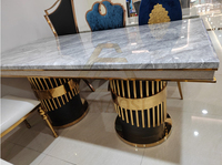Nouvelle table à manger rectangulaire moderne, gain de place, luxe, or brillant, acier inoxydable, marbre, pour appartement, hôtel, restaurant, banquet