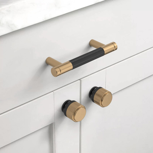 Poignée de <span class=keywords><strong>porte</strong></span> de placard en laiton massif moleté doré moderne pour armoire à vêtements et meubles de cuisine, vente en gros - Product Image 2
