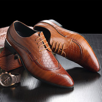 Nouvelles Chaussures Habillées Décontractées en Cuir pour Hommes, Grande Taille, Style Brogue Perforé à Bout Pointu et Lacets Oxford