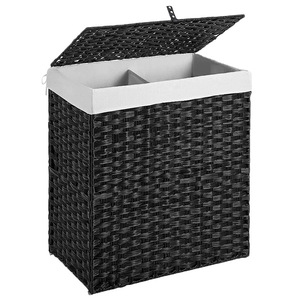 Organizador de Ropa Plegable Rectangular de Mimbre con Forro de Lona Plástica para Lavandería, Tipo Vertical de un Solo Nivel - Product Image 3