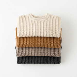 Pulls pour bébés en laine et coton tricotés GOTS, extra épais, tricotage 7 jauges, vêtements pour enfants, caramel, gris, crème, personnalisables - Product Image 2