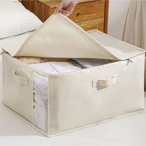 Foldable Oxford Fabric <b>Storage</b> <b>Bag</b> <b>Large</b> Capacity Zipper Closure with Handles Lid Clear Window for Closet Clothing <b>Storage</b> - Product Image 3