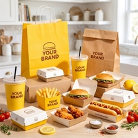 Ensemble d'emballages en papier personnalisés pour la restauration rapide à emporter : boîte à hamburgers, boîte à frites, boîte à hot-dogs, gobelet en papier, sac en papier kraft