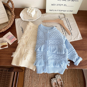 Cardigans en tricot acrylique imperméables pour enfants, style européen-américain, avec franges ajourées, manteaux pour filles, <span class=keywords><strong>printemps</strong></span>-automne - Product Image 3