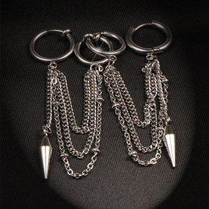 ต่างหูพู่สแตนเลสพร้อมโซ่หลายชั้นและจี้รูปกรวยสำหรับเครื่องประดับแฟชั่น - Product Image 3