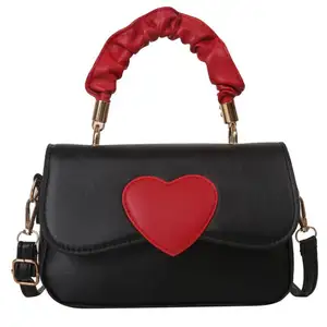 Valentine's Day Fashion INS Trendy Cute Heart Girl Purse Elegant Sweet Contrast Color PU leather Small Crossbody Handbag