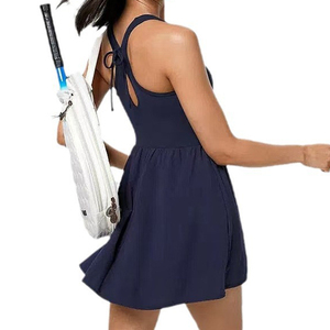 Robe de sport de tennis sans manches avec coussinets de poitrine, ensemble de yoga, ensemble de mini-jupe de sport avec nœud - Product Image 6