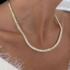 925 Sterling <b>Silver</b> Moissanite Emerald Cut Tennis Necklace Gold Plated Chic <b>Choker</b> Engagement Wedding Party Gift for Partner - Product Image 6