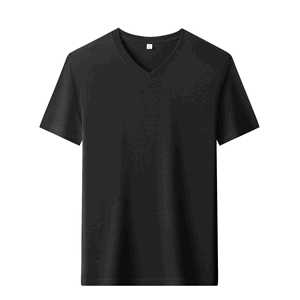 เสื้อยืดคอวีผู้ชาย ผ้าฝ้ายสีดำ สีพื้น ใส่สบาย แขนสั้น ผ้าบาง - Product Image 1