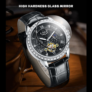 <span class=keywords><strong>Montre</strong></span> automatique LIGE LG6828 ciel étoilé pour <span class=keywords><strong>homme</strong></span>, bracelet en cuir noir, squelette, mécanique à <span class=keywords><strong>remontage</strong></span> automatique, luxe, lumineuse, cadeau - Product Image 3