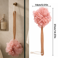 Éponge de bain en bois et EVA, brosse exfoliante corporelle blanche simple et douce avec long manche pour douche, élimine facilement les impuretés