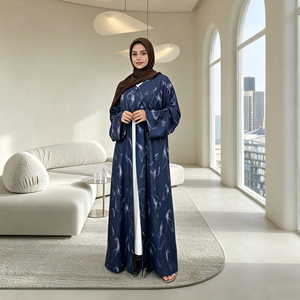 Popular Printed Open Abaya Muslim Women Modest Long Sleeve Abaya Dubai Style Kaftan with <b>Pockets</b> 1498# - Product Image 3
