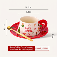 Ensemble de tasses et soucoupes à café de Noël en gros avec cuillère dorée, motif Joyeux Noël, mignon service à thé de Noël, cadeau de Noël