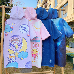 <span class=keywords><strong>Poncho</strong></span> à capuche en microfibre suédée à séchage rapide avec fermeture éclair, motifs lapin et requin pour enfants, pour la baignade et la plage - Product Image 3