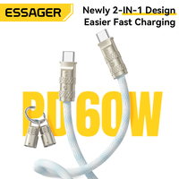 ESSAGER ES-X65 60W Multi Mini Cabo De Celular Carregador Tipo C Usbc Usb Type C Cabel Téléphone Longe Données Chargeur Rapide Câble