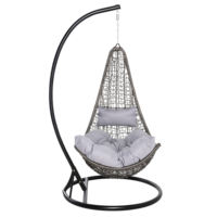Chaise suspendue en forme de C en rotin PE extérieur suspendu panier chaise cadre en acier coussin suspendu balançoire jardin chaise longue
