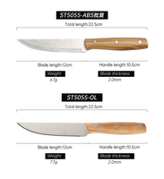 Ensemble de couteaux à steak avec logo personnalisé, manche en bois d'olivier et ABS imitation bois, acier inoxydable pleine longueur, couteaux de table professionnels en gros
