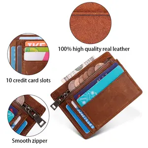 High Quality Luxury Vintage Mens Horse Genuine Leather RFID Card Holder Wallet Coin Purse Leather Wallet For Women Men