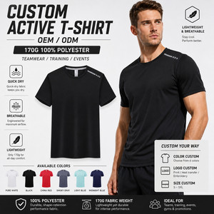 T-shirt personnalisé avec logo, 100% polyester, séchage rapide, 170g, performance, sport, gym, tee-shirt réfléchissant pour la course à pied, marque privée, vente en gros - Product Image 1