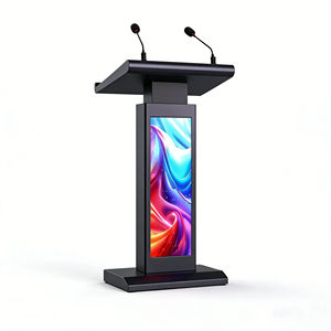 Atril digital con pantalla LED y micrófono metálico, ideal para reuniones y aulas. - Product Image 1